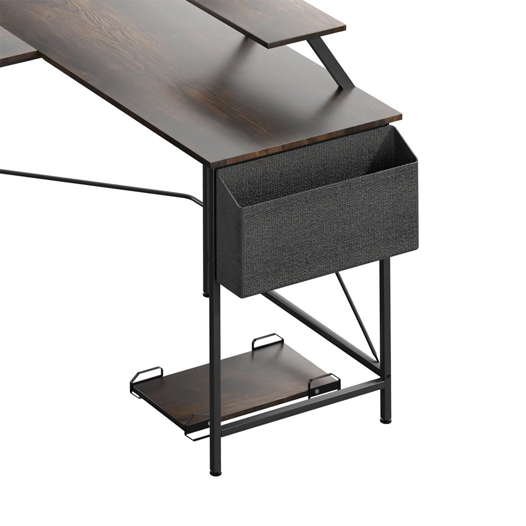 L - Shaped Computer Corner Desk with Monitor & CPU Stand - Brown - Rivercity House & Home Co. (ABN 18 642 972 209) - Affordable Modern Furniture Australia