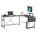 L-Shaped Computer Corner Desk with Monitor & CPU Stand - Brown