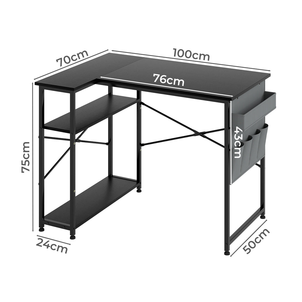 L - Shaped Gaming Computer Desk Corner Table 100cm Workspace - Black - Rivercity House & Home Co. (ABN 18 642 972 209) - Affordable Modern Furniture Australia