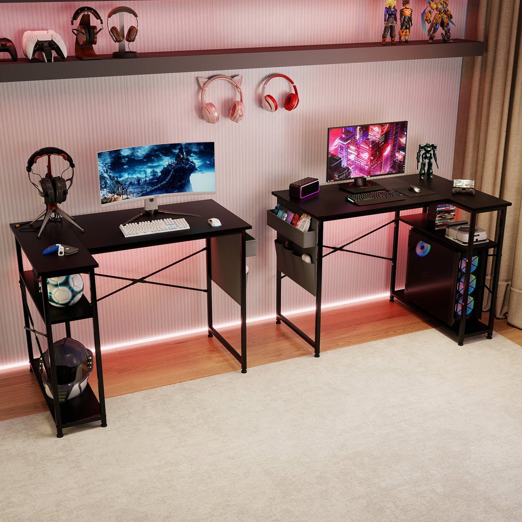 L - Shaped Gaming Computer Desk Corner Table 100cm Workspace - Black - Rivercity House & Home Co. (ABN 18 642 972 209) - Affordable Modern Furniture Australia