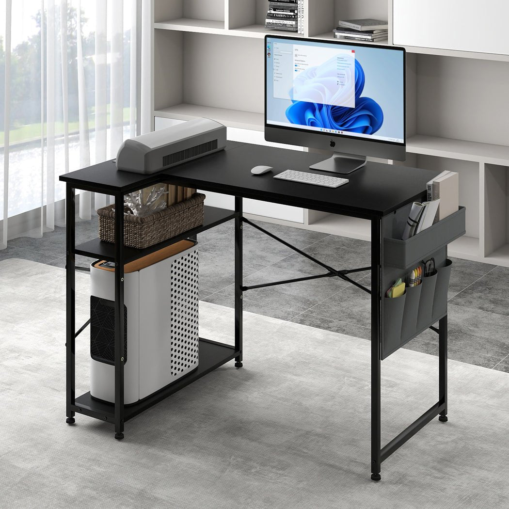 L - Shaped Gaming Computer Desk Corner Table 100cm Workspace - Black - Rivercity House & Home Co. (ABN 18 642 972 209) - Affordable Modern Furniture Australia