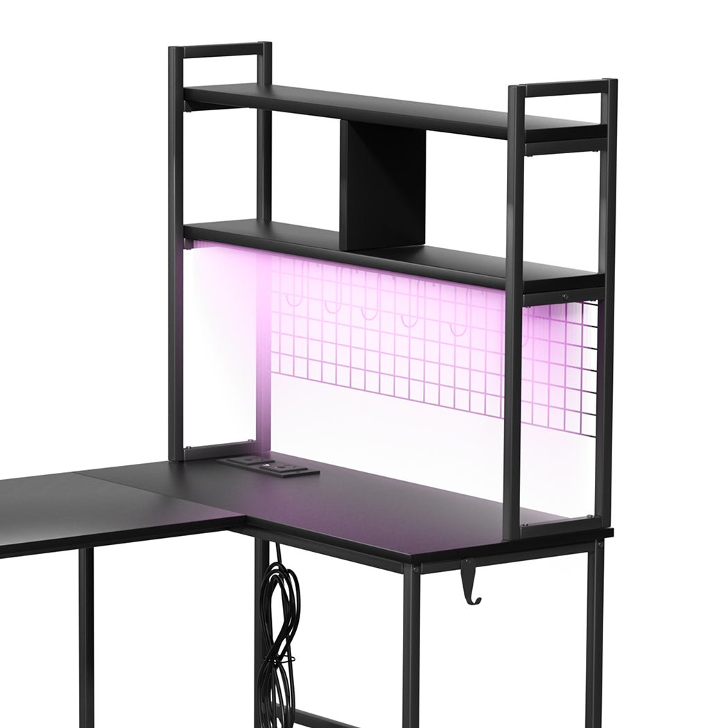 L Shaped Gaming Desk with RGB LED Lights and Power Outlets - Black - Rivercity House & Home Co. (ABN 18 642 972 209) - Affordable Modern Furniture Australia