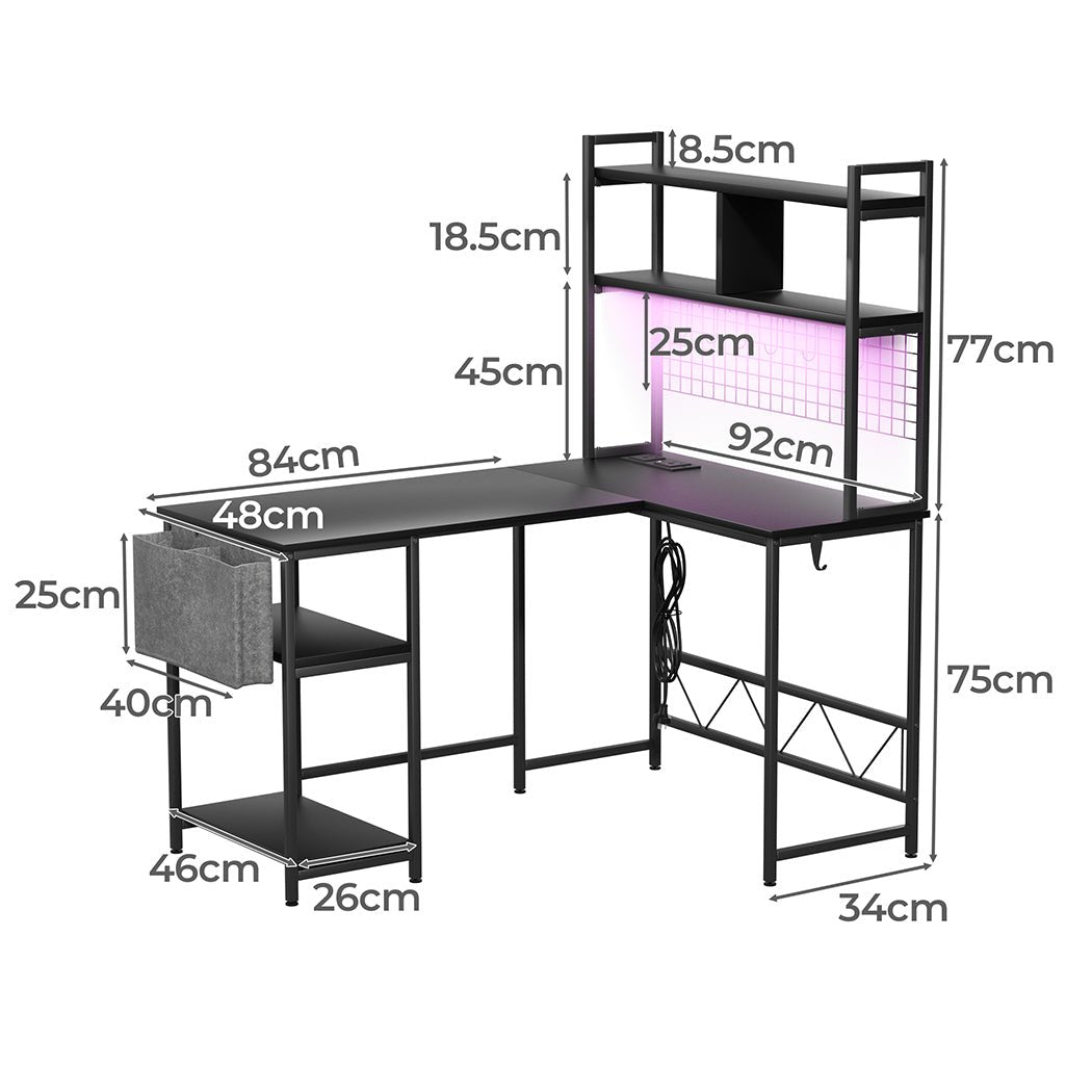 L Shaped Gaming Desk with RGB LED Lights and Power Outlets - Black - Rivercity House & Home Co. (ABN 18 642 972 209) - Affordable Modern Furniture Australia