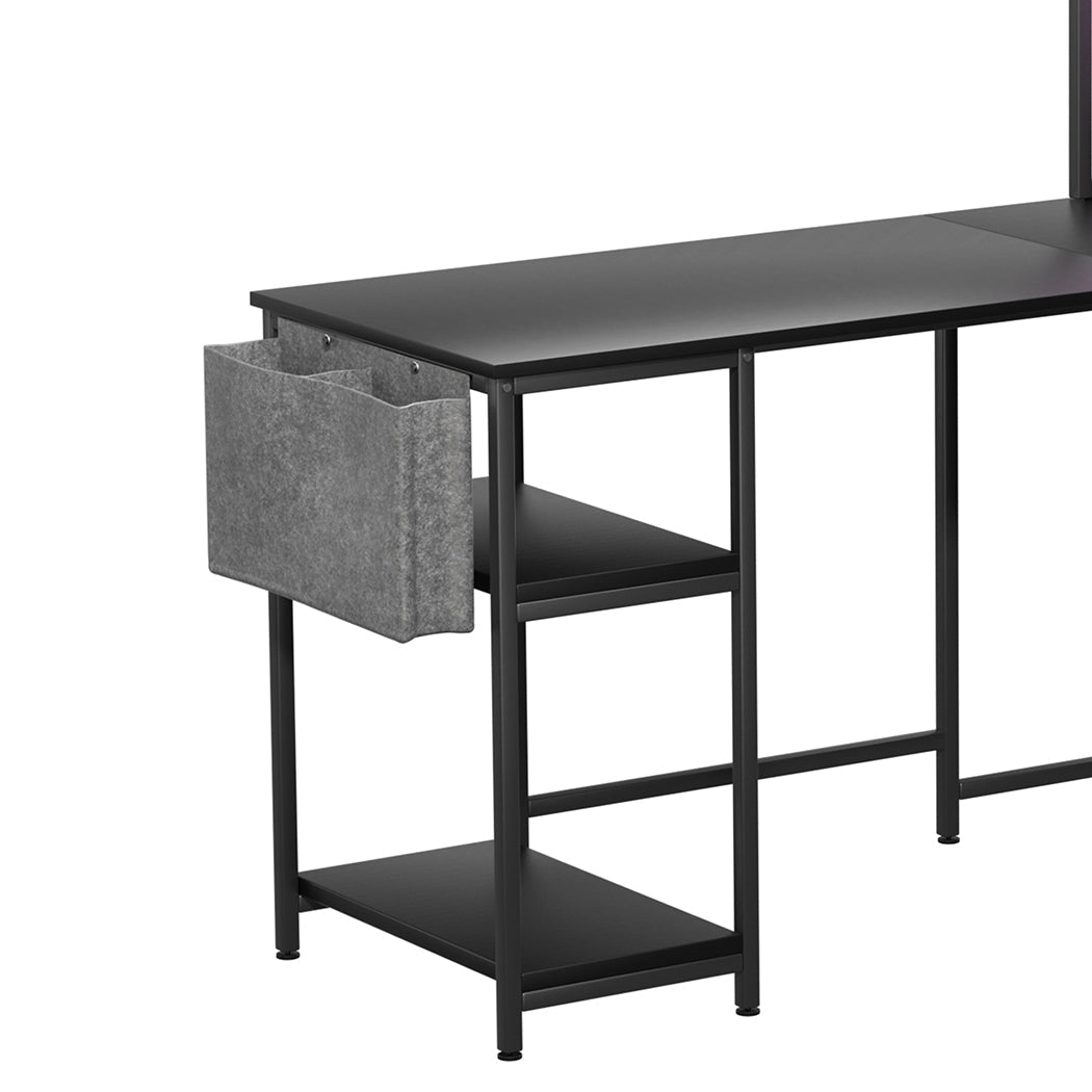 L Shaped Gaming Desk with RGB LED Lights and Power Outlets - Black - Rivercity House & Home Co. (ABN 18 642 972 209) - Affordable Modern Furniture Australia