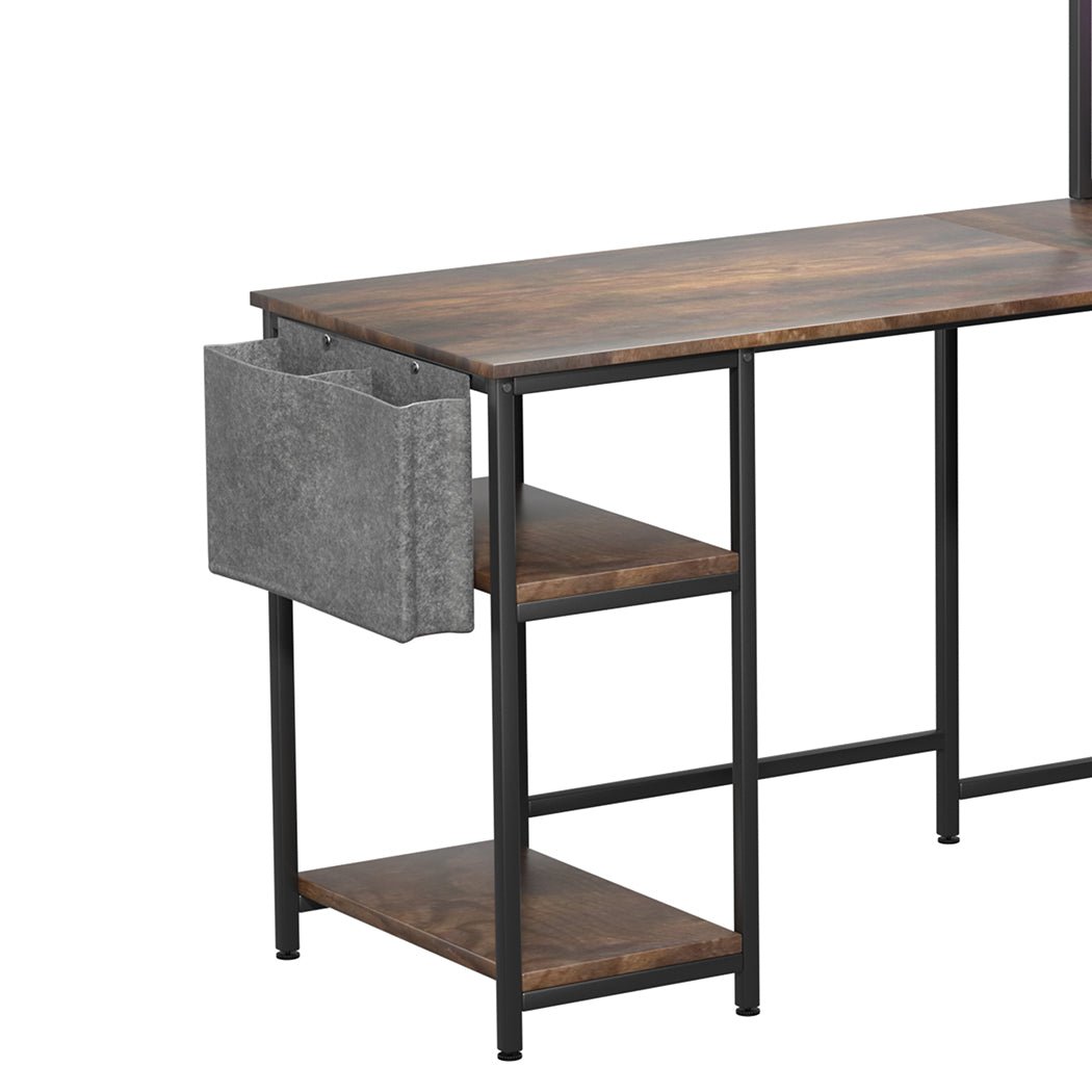 L Shaped Gaming Desk with RGB LED Lights and Power Outlets - Brown - Rivercity House & Home Co. (ABN 18 642 972 209) - Affordable Modern Furniture Australia