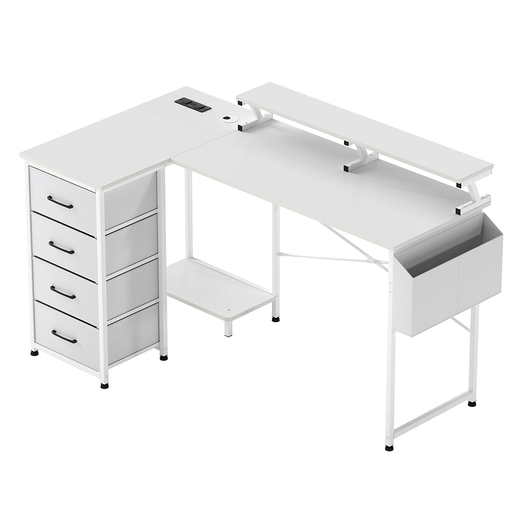 L - Shaped Gaming Desk with Storage Drawers and Built - in Charging Station - White - Rivercity House & Home Co. (ABN 18 642 972 209) - Affordable Modern Furniture Australia