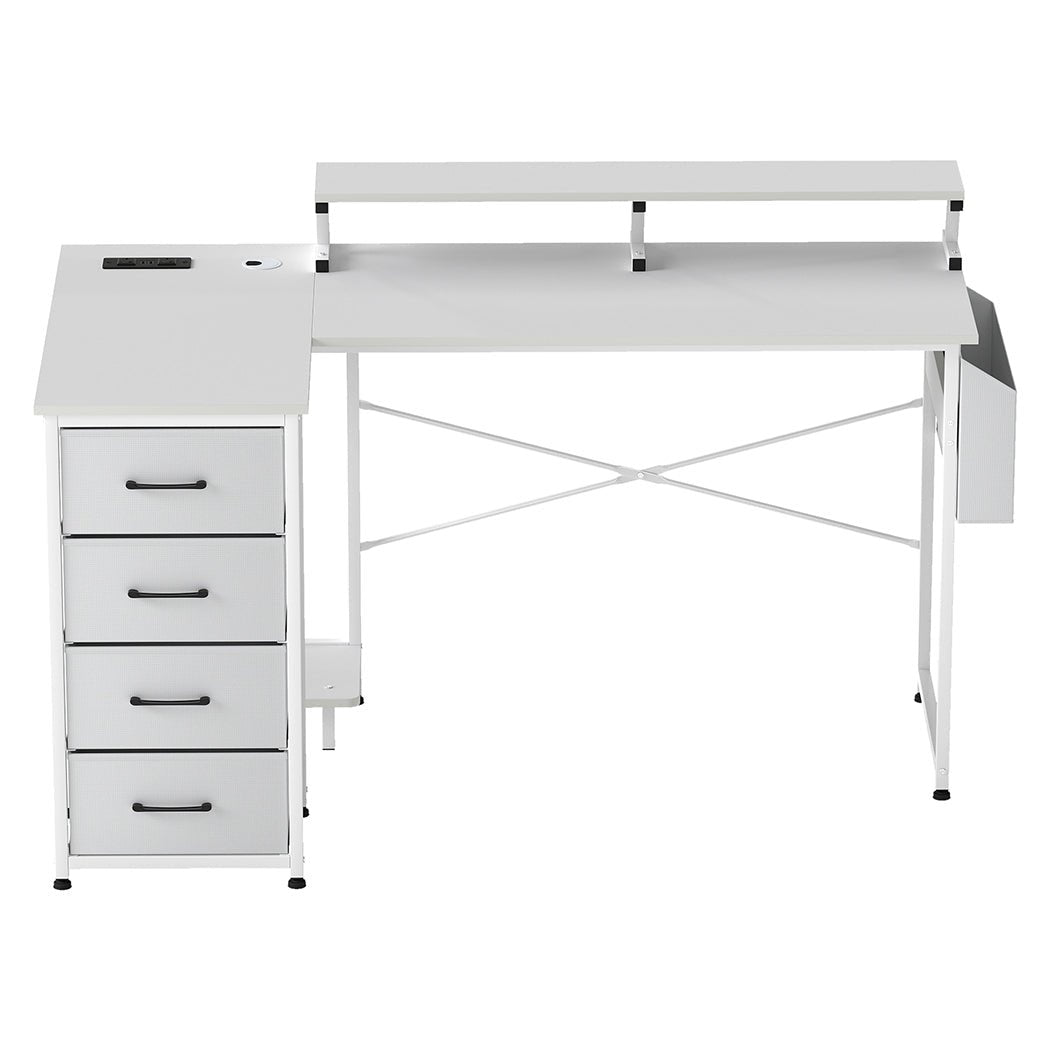 L - Shaped Gaming Desk with Storage Drawers and Built - in Charging Station - White - Rivercity House & Home Co. (ABN 18 642 972 209) - Affordable Modern Furniture Australia