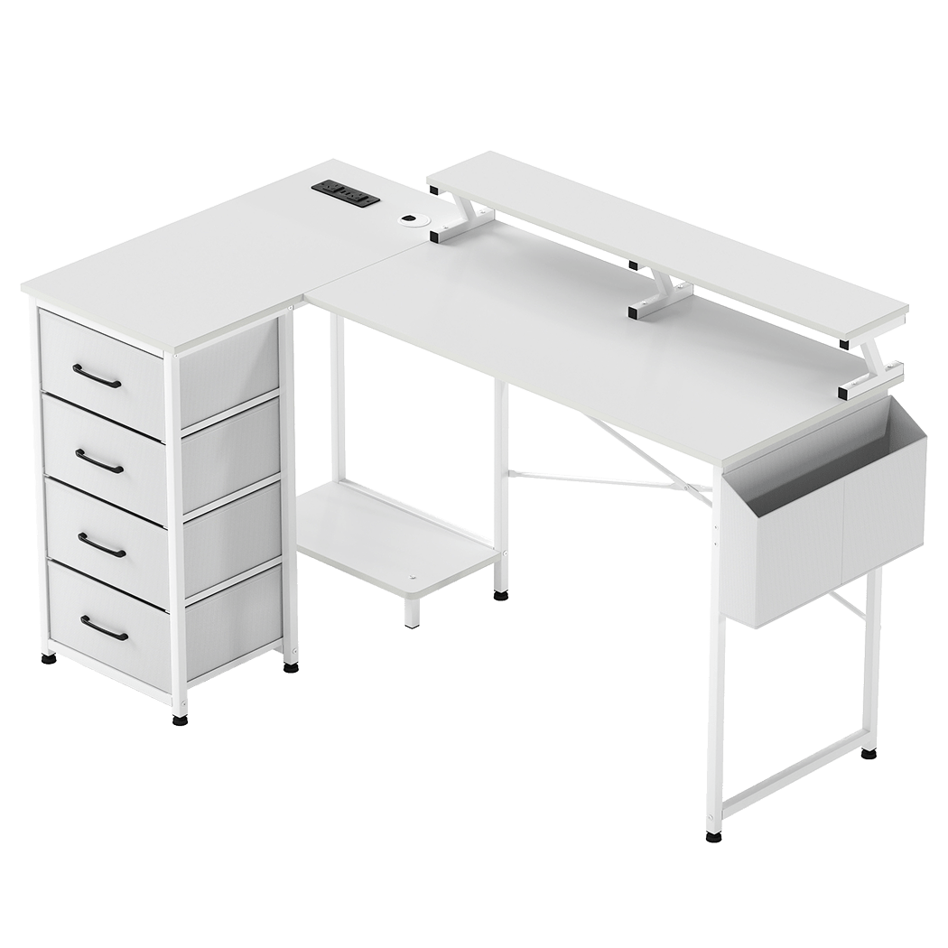 L - Shaped Gaming Desk with Storage Drawers and Built - in Charging Station - White - Rivercity House & Home Co. (ABN 18 642 972 209) - Affordable Modern Furniture Australia