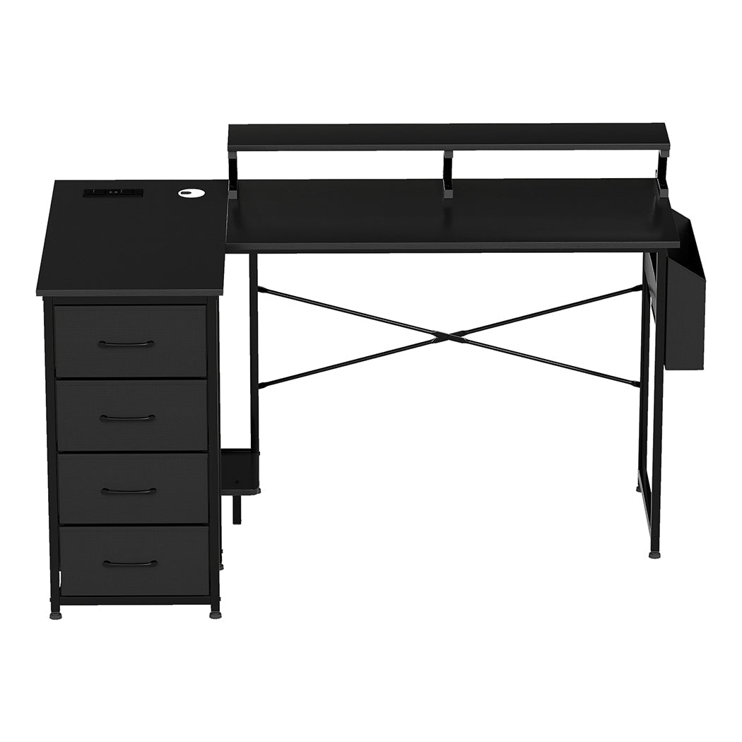 L Shaped Gaming Desk with Storage Drawers, Power Station & RGB Lighting - Black - Rivercity House & Home Co. (ABN 18 642 972 209) - Affordable Modern Furniture Australia