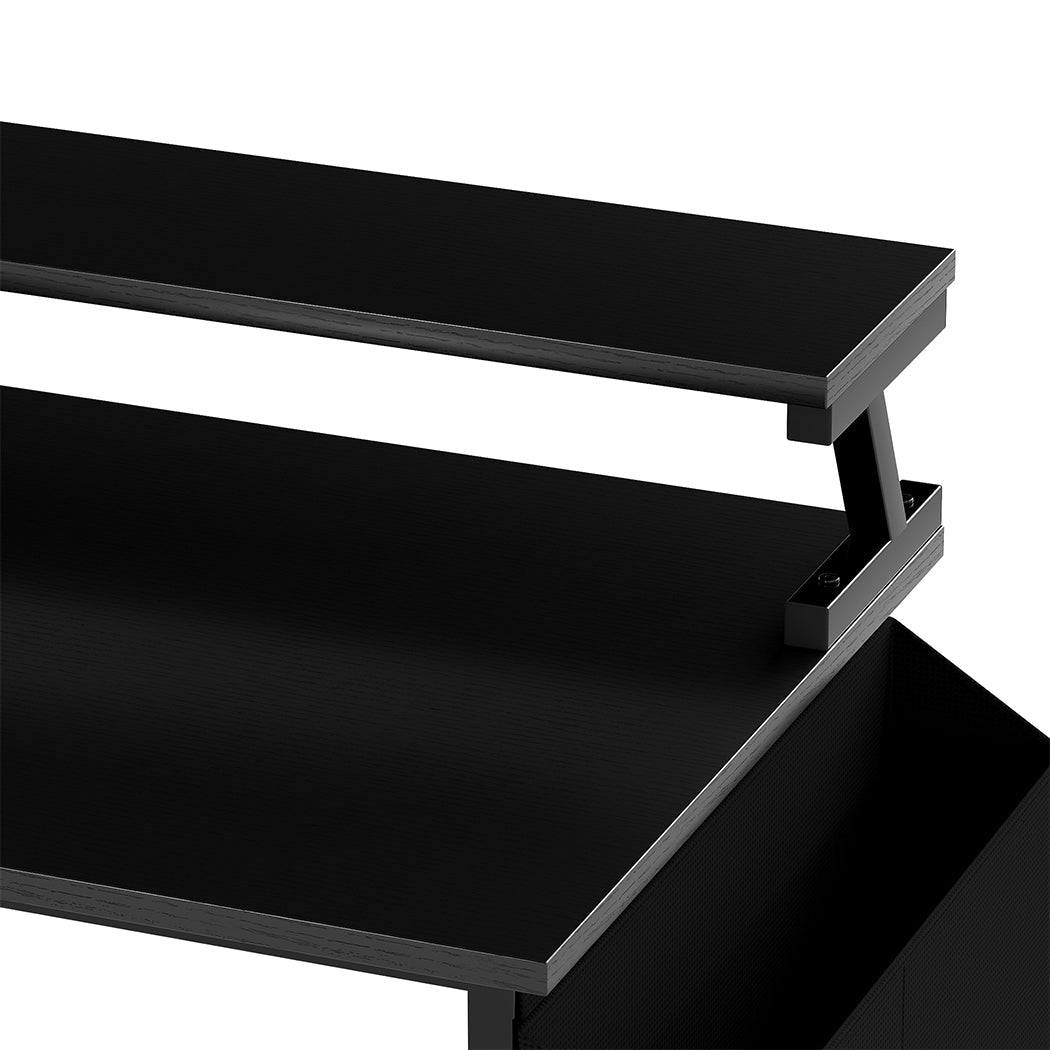L Shaped Gaming Desk with Storage Drawers, Power Station & RGB Lighting - Black - Rivercity House & Home Co. (ABN 18 642 972 209) - Affordable Modern Furniture Australia