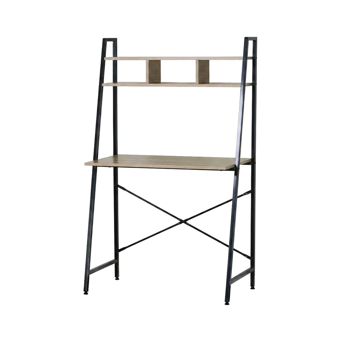 Ladder Desk with Shelves Steel Frame Oak 84cm - Brown - Furniture > Office > Desks - Rivercity House & Home Co. (ABN 18 642 972 209) - Affordable Modern Furniture Australia