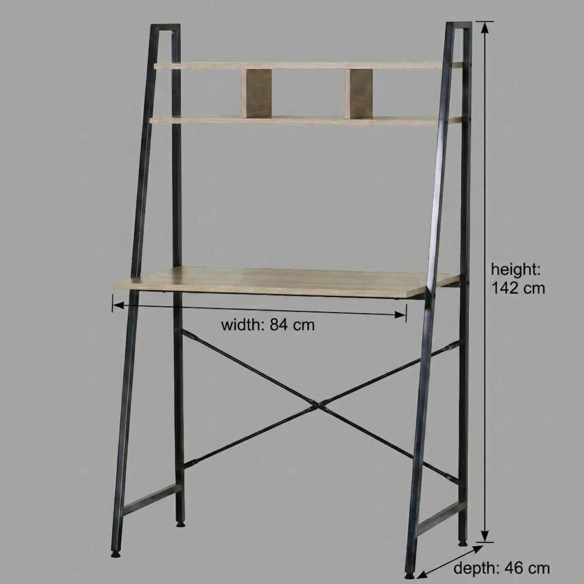 Ladder Desk with Shelves Steel Frame Oak 84cm - Brown - Furniture > Office > Desks - Rivercity House & Home Co. (ABN 18 642 972 209) - Affordable Modern Furniture Australia