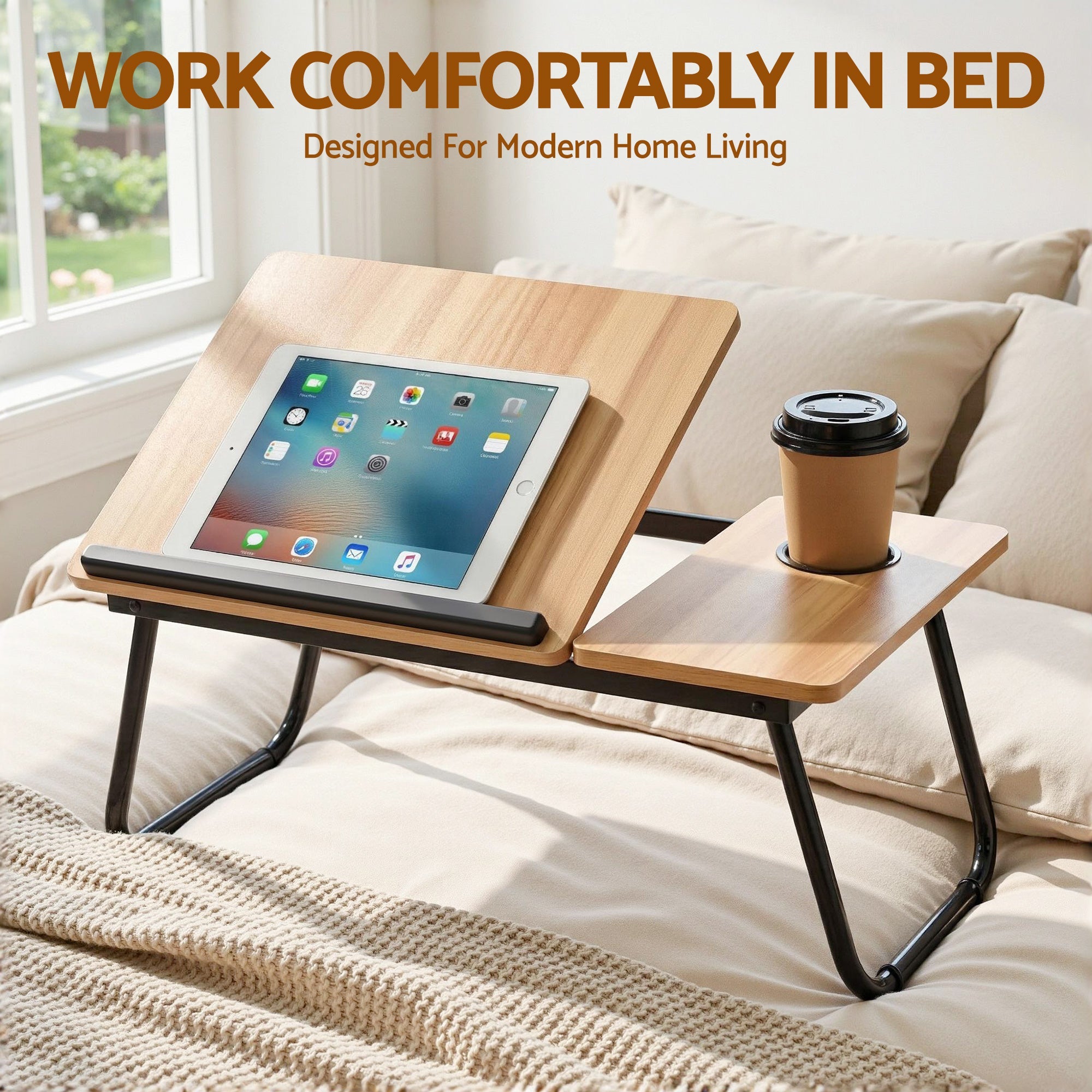 Laptop Desk Bed Table Foldable Portable Desktop Oak - Electronics > Computers & Tablets > Desktops & Accessories - Rivercity House & Home Co. (ABN 18 642 972 209) - Affordable Modern Furniture Australia