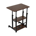 Height Adjustable Mobile Laptop Desk 60CM with Storage Shelves - Walnut Black