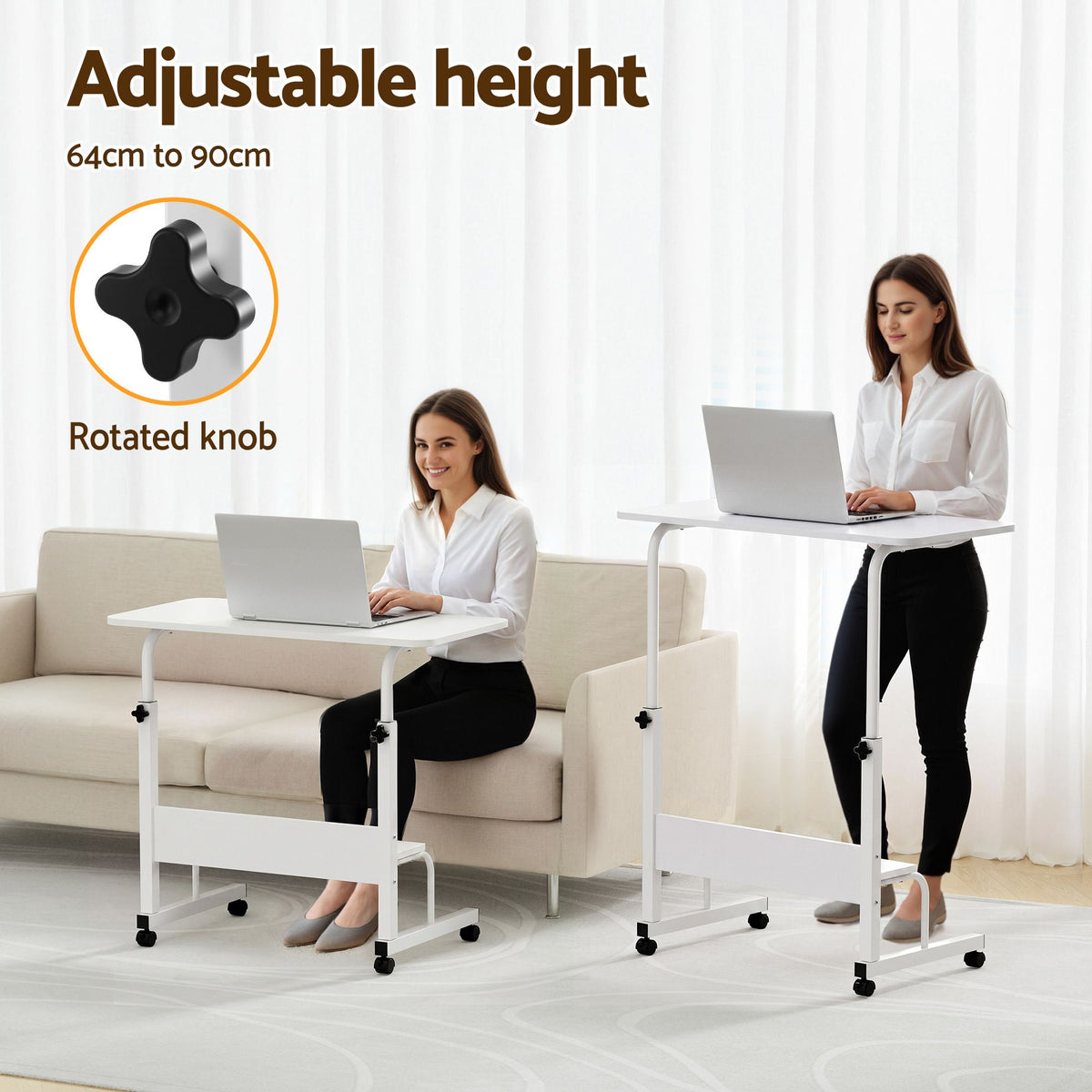 Laptop Desk Portable Sit Stand Desks Height Adjustable Workstation 80CM White - Furniture > Office > Desks - Rivercity House & Home Co. (ABN 18 642 972 209) - Affordable Modern Furniture Australia