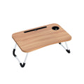 Foldable Laptop Desk Table Stand with Adjustable Lap Tray and Cup Holder - Oak