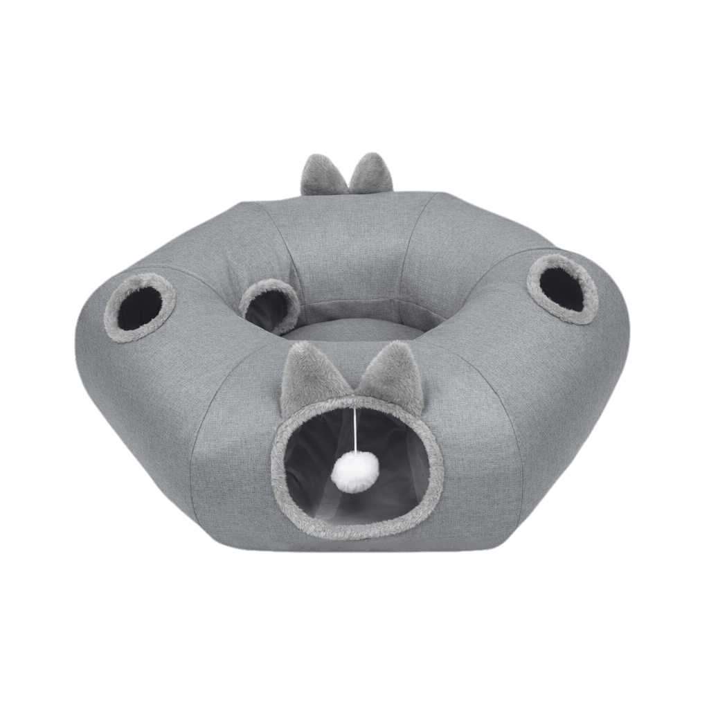 Large 2 - in - 1 Cat Tunnel Bed with Toys Interactive Indoor Playhouse - Grey - Rivercity House & Home Co. (ABN 18 642 972 209) - Affordable Modern Furniture Australia