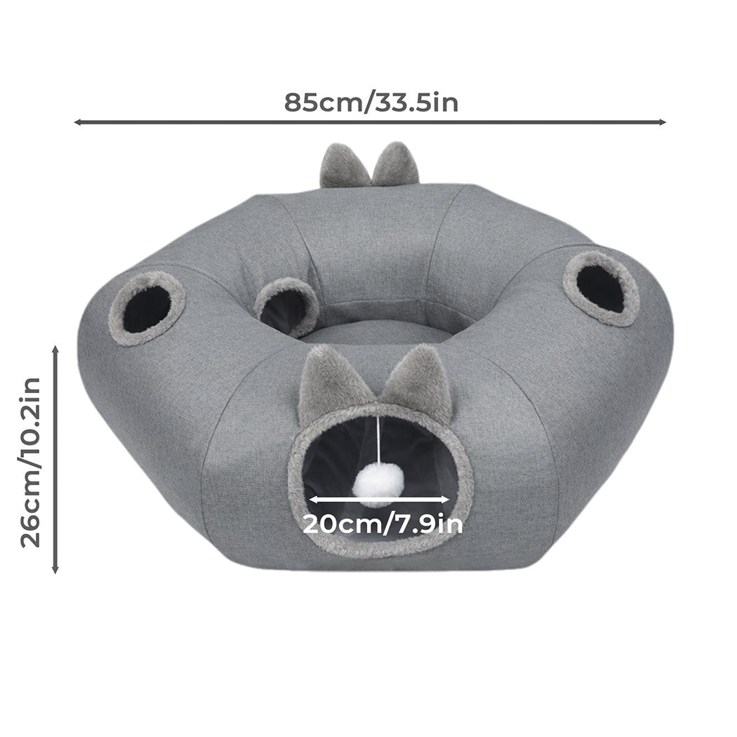 Large 2 - in - 1 Cat Tunnel Bed with Toys Interactive Indoor Playhouse - Grey - Rivercity House & Home Co. (ABN 18 642 972 209) - Affordable Modern Furniture Australia
