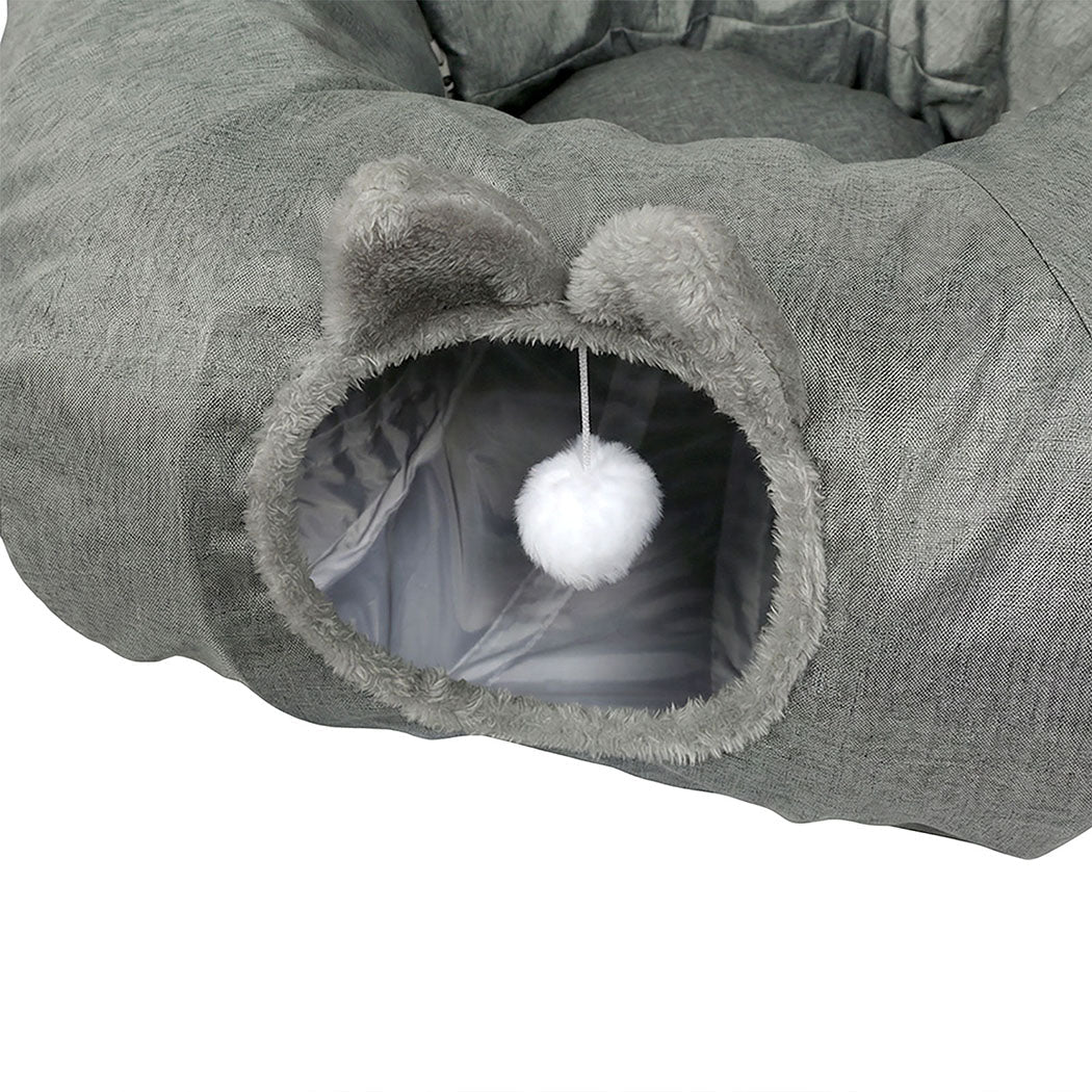 Large 2 - in - 1 Cat Tunnel Bed with Toys Interactive Indoor Playhouse - Grey - Rivercity House & Home Co. (ABN 18 642 972 209) - Affordable Modern Furniture Australia