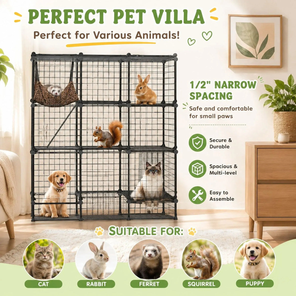 Large 4 Tier Cat Cage DIY Enclosure Pet Playpen Kennel - Black - Pet Care > Cat Supplies > Cat Scratchers - Rivercity House & Home Co. (ABN 18 642 972 209) - Affordable Modern Furniture Australia