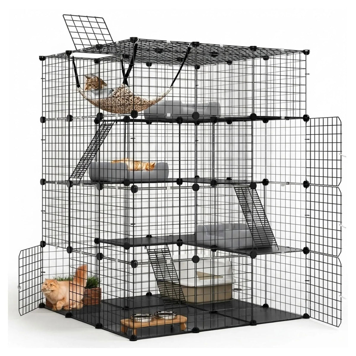 Large 4 Tier Cat Cage DIY Enclosure Pet Playpen Kennel - Black - Pet Care > Cat Supplies > Cat Scratchers - Rivercity House & Home Co. (ABN 18 642 972 209) - Affordable Modern Furniture Australia