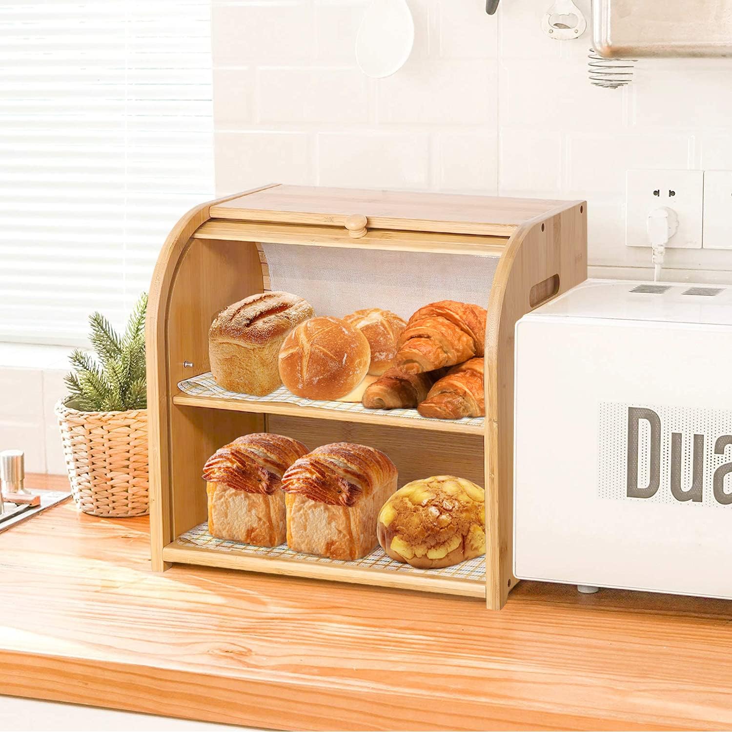 Large Bamboo Bread Box Storage Organizer with Roll Top for Kitchen Counter - Home & Garden > Laundry & Cleaning > Laundry Storage - Rivercity House & Home Co. (ABN 18 642 972 209) - Affordable Modern Furniture Australia