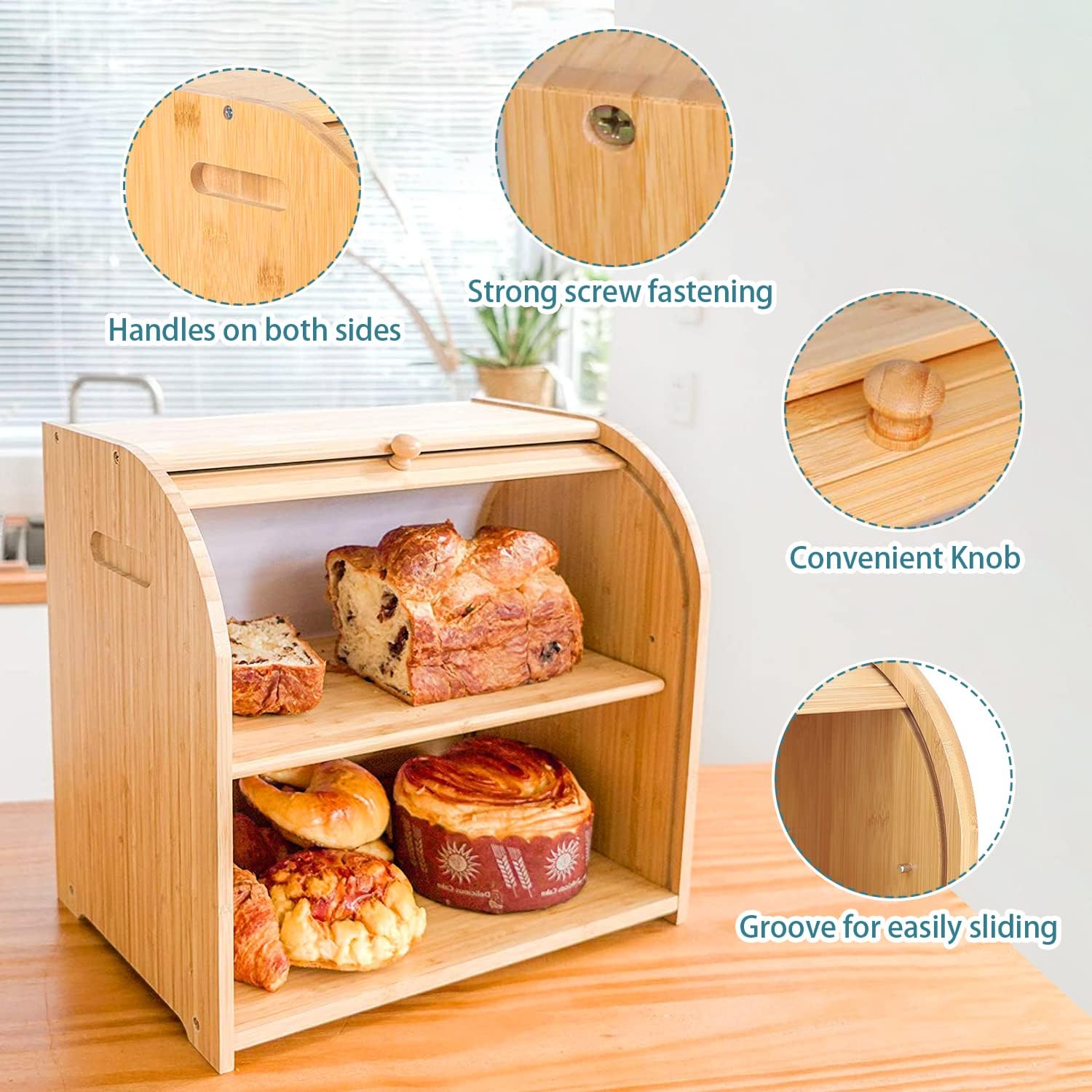 Large Bamboo Bread Box Storage Organizer with Roll Top for Kitchen Counter - Home & Garden > Laundry & Cleaning > Laundry Storage - Rivercity House & Home Co. (ABN 18 642 972 209) - Affordable Modern Furniture Australia