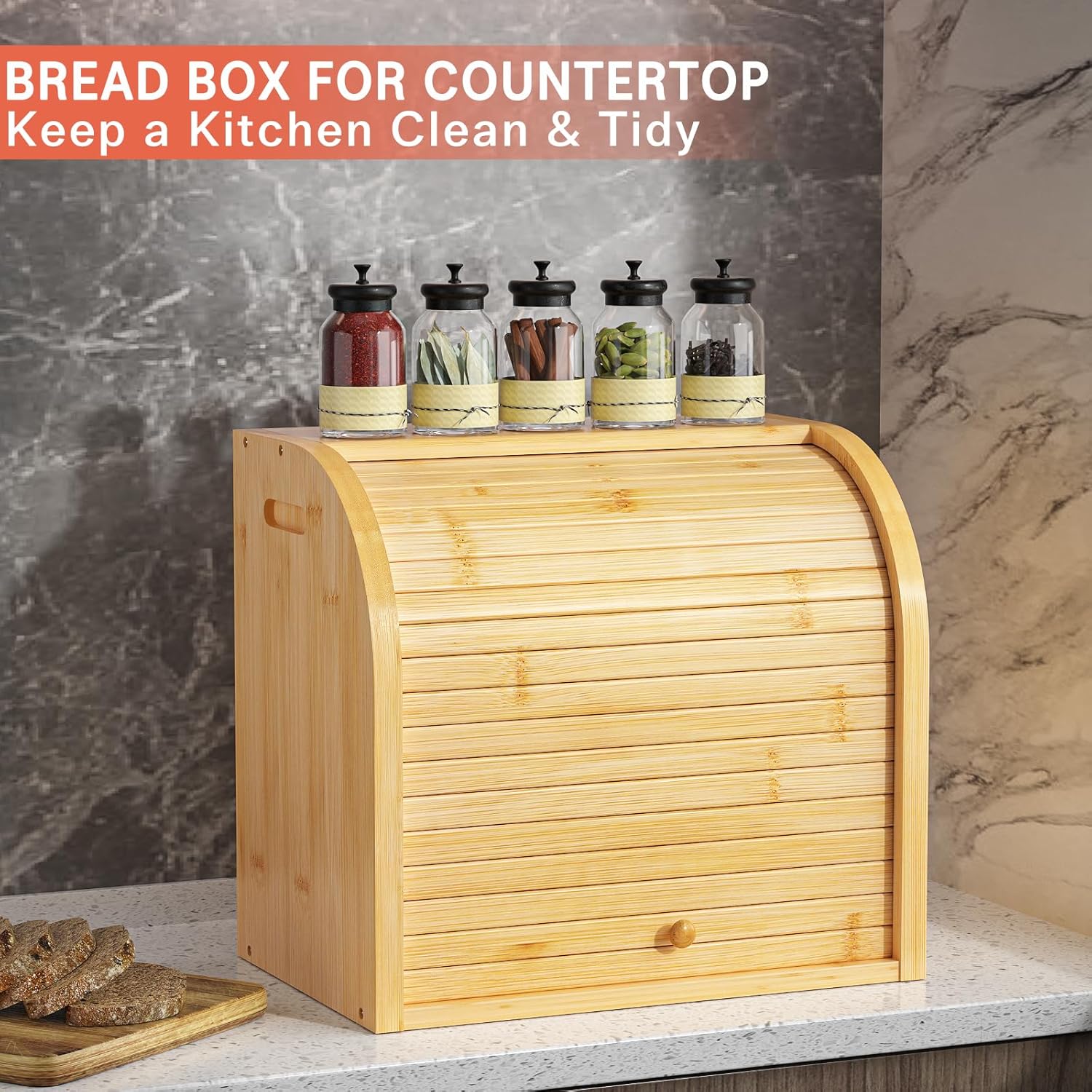 Large Bamboo Bread Box Storage Organizer with Roll Top for Kitchen Counter - Home & Garden > Laundry & Cleaning > Laundry Storage - Rivercity House & Home Co. (ABN 18 642 972 209) - Affordable Modern Furniture Australia