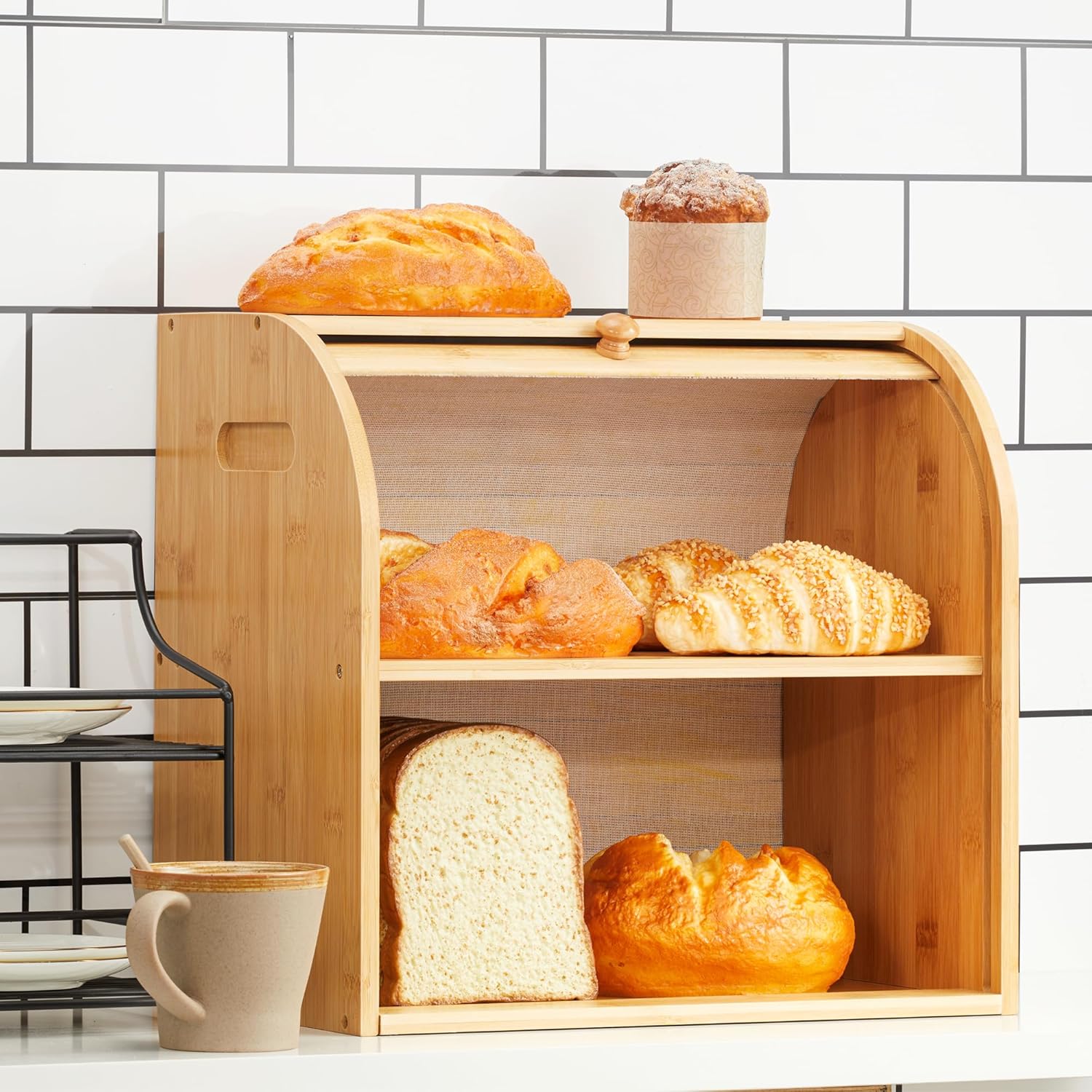 Large Bamboo Bread Box Storage Organizer with Roll Top for Kitchen Counter - Home & Garden > Laundry & Cleaning > Laundry Storage - Rivercity House & Home Co. (ABN 18 642 972 209) - Affordable Modern Furniture Australia