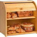Large Bamboo Roll-Top Bread Box Storage Organiser for Kitchen Counter - Natural
