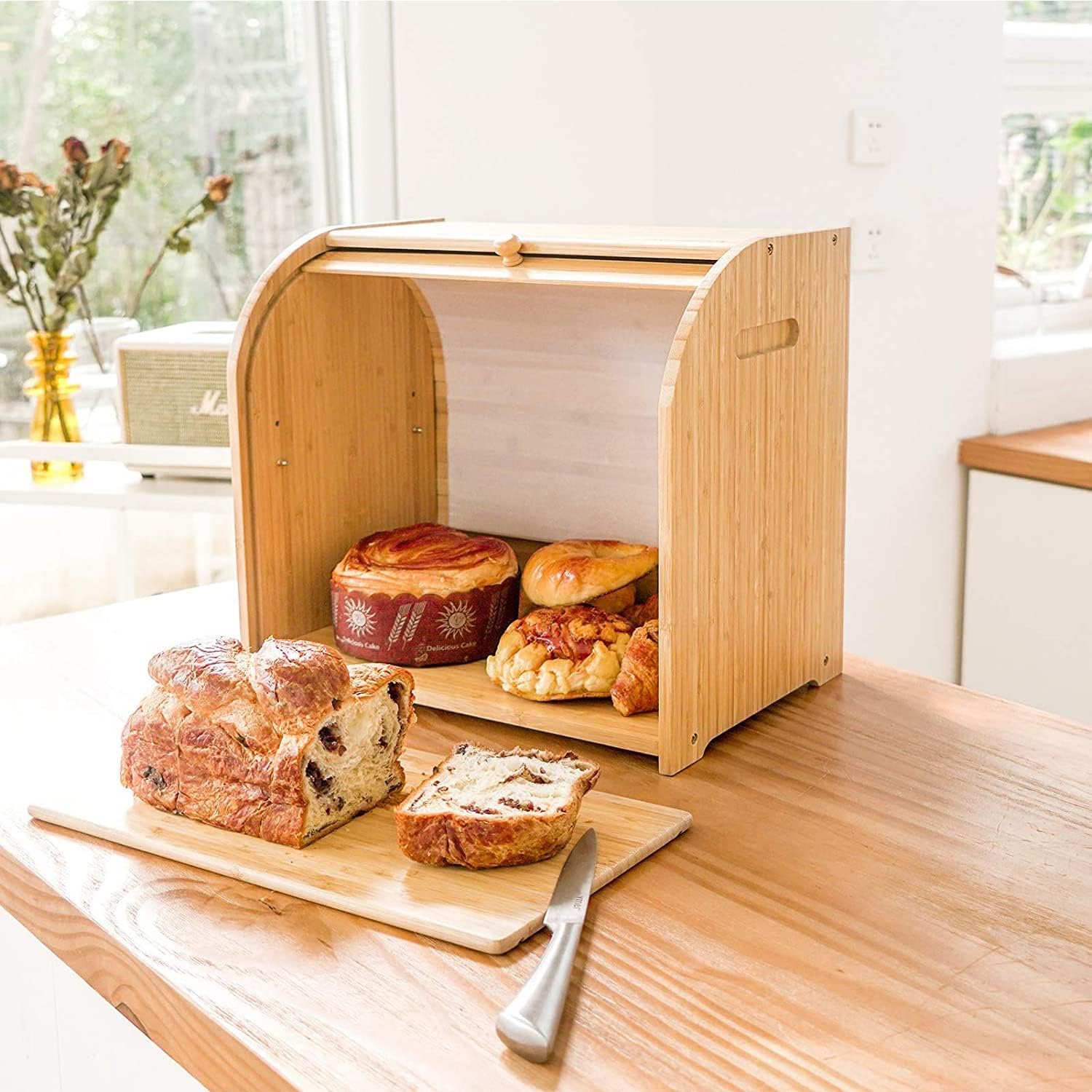 Large Bamboo Bread Box Storage Organizer with Roll Top for Kitchen Counter - Home & Garden > Laundry & Cleaning > Laundry Storage - Rivercity House & Home Co. (ABN 18 642 972 209) - Affordable Modern Furniture Australia