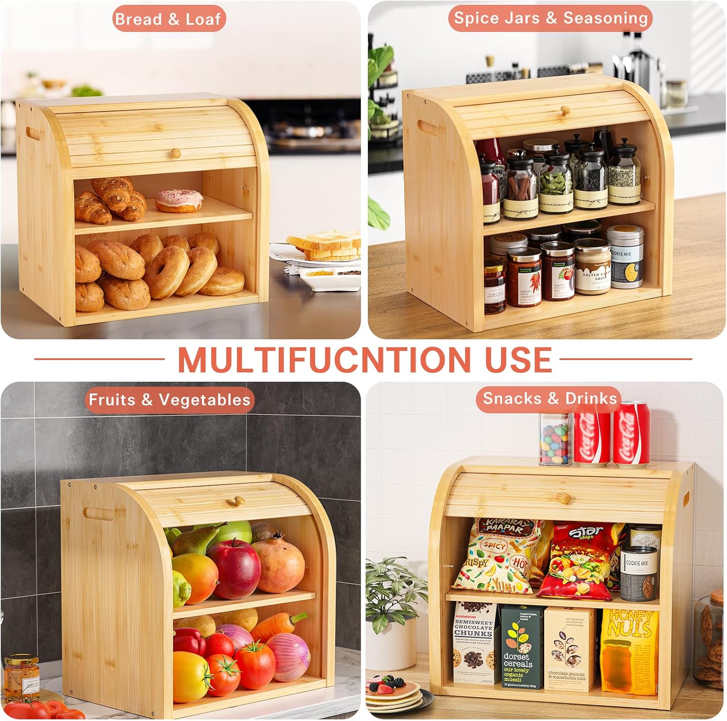 Large Bamboo Bread Box Storage Organizer with Roll Top for Kitchen Counter - Home & Garden > Laundry & Cleaning > Laundry Storage - Rivercity House & Home Co. (ABN 18 642 972 209) - Affordable Modern Furniture Australia