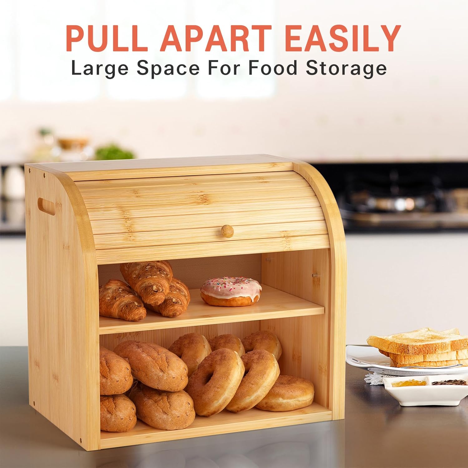 Large Bamboo Bread Box Storage Organizer with Roll Top for Kitchen Counter - Home & Garden > Laundry & Cleaning > Laundry Storage - Rivercity House & Home Co. (ABN 18 642 972 209) - Affordable Modern Furniture Australia