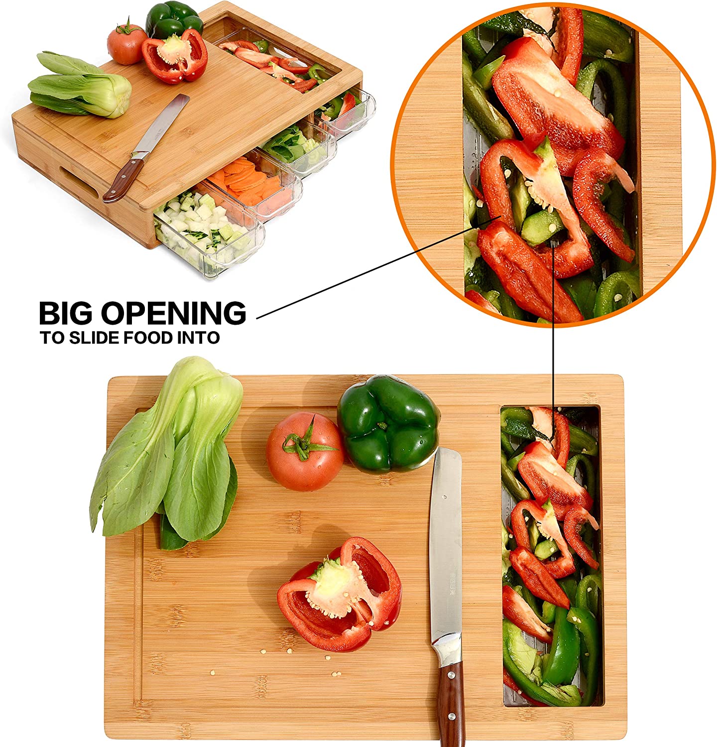 Large Bamboo Cutting Board and 4 Containers with Mobile Holder gift included for Home Kitchen - Home & Garden > Kitchenware > Kitchen Utensils - Rivercity House & Home Co. (ABN 18 642 972 209) - Affordable Modern Furniture Australia