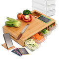 Large Bamboo Cutting Board with 4 Containers and Mobile Holder Gift for Home Kitchen - Natural