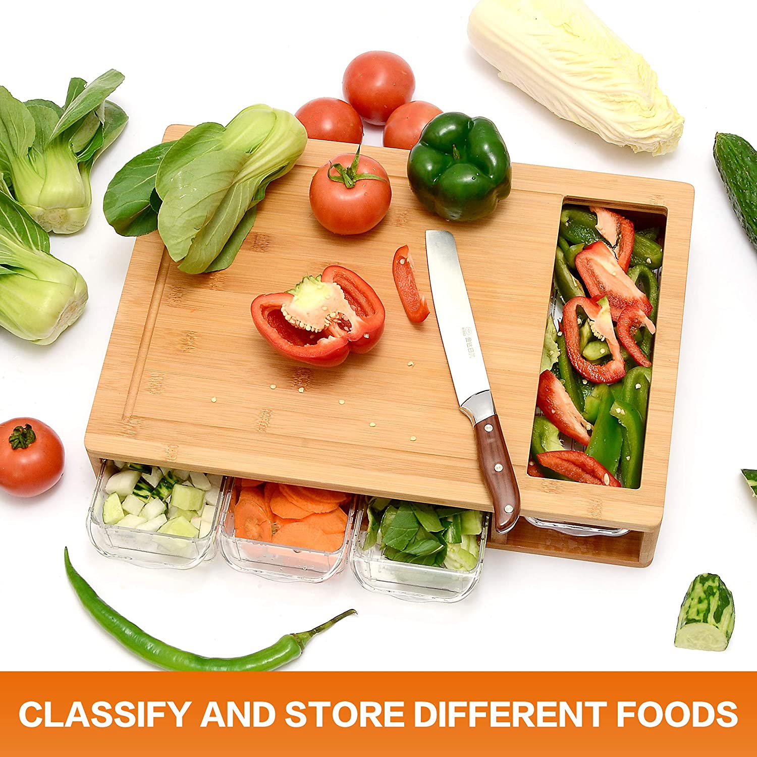Large Bamboo Cutting Board and 4 Containers with Mobile Holder gift included for Home Kitchen - Home & Garden > Kitchenware > Kitchen Utensils - Rivercity House & Home Co. (ABN 18 642 972 209) - Affordable Modern Furniture Australia