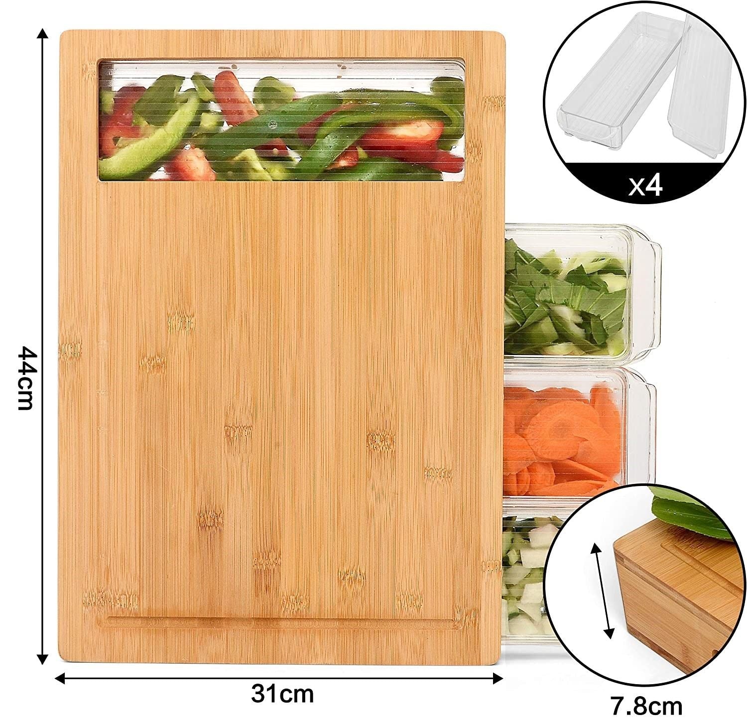Large Bamboo Cutting Board and 4 Containers with Mobile Holder gift included for Home Kitchen - Home & Garden > Kitchenware > Kitchen Utensils - Rivercity House & Home Co. (ABN 18 642 972 209) - Affordable Modern Furniture Australia