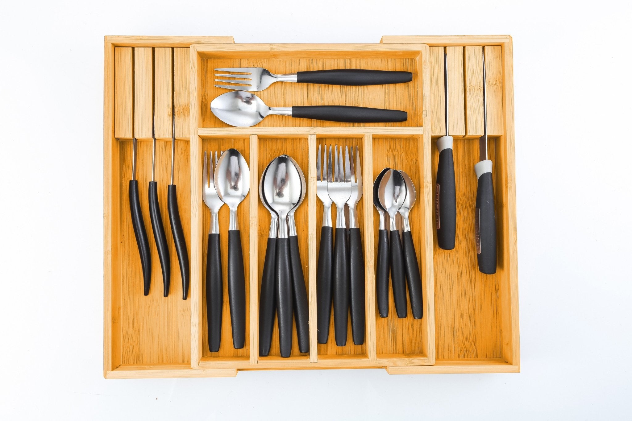 Large Capacity Bamboo Expandable Drawer Organizer with Knife Block Holder for Home Kitchen Utensils - Home & Garden > Kitchenware > Kitchen Knives - Rivercity House & Home Co. (ABN 18 642 972 209) - Affordable Modern Furniture Australia