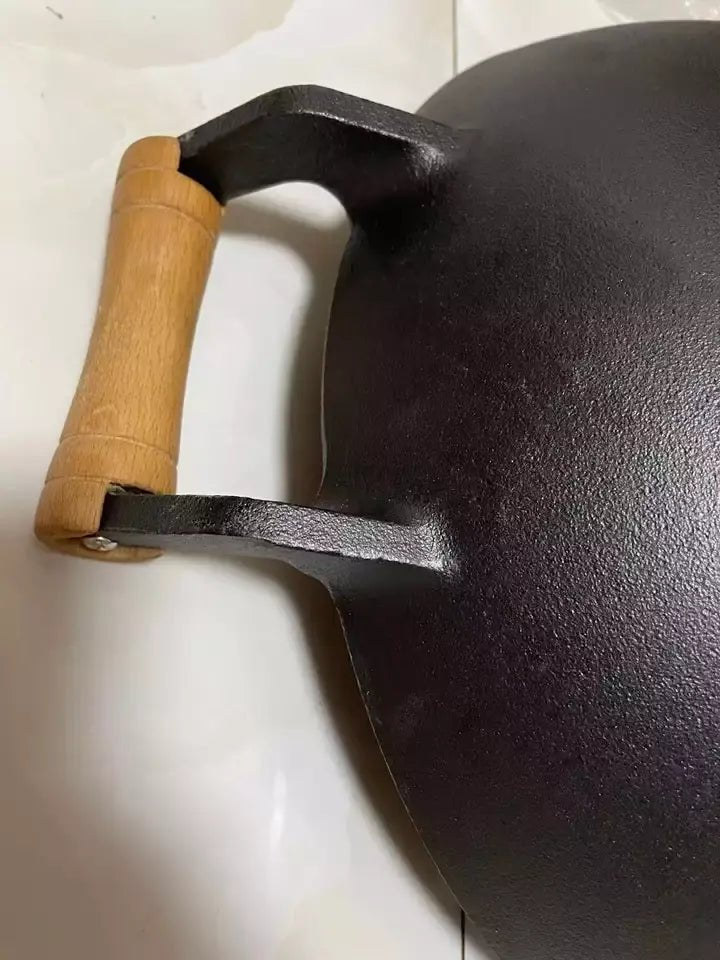Large Cast Iron Stir Fry Wok – Durable Wooden Handle Cookware - 33CM - Home & Garden > DIY > Kitchen & Bathroom DIY - Rivercity House & Home Co. (ABN 18 642 972 209) - Affordable Modern Furniture Australia
