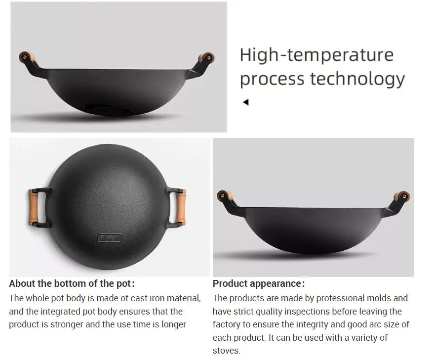 Large Cast Iron Stir Fry Wok – Durable Wooden Handle Cookware - 36CM - Home & Garden > DIY > Kitchen & Bathroom DIY - Rivercity House & Home Co. (ABN 18 642 972 209) - Affordable Modern Furniture Australia