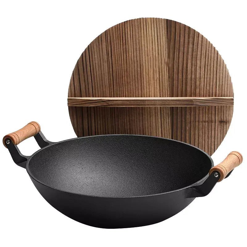 Large Cast Iron Stir Fry Wok – Durable Wooden Handle Cookware - 36CM - Home & Garden > DIY > Kitchen & Bathroom DIY - Rivercity House & Home Co. (ABN 18 642 972 209) - Affordable Modern Furniture Australia