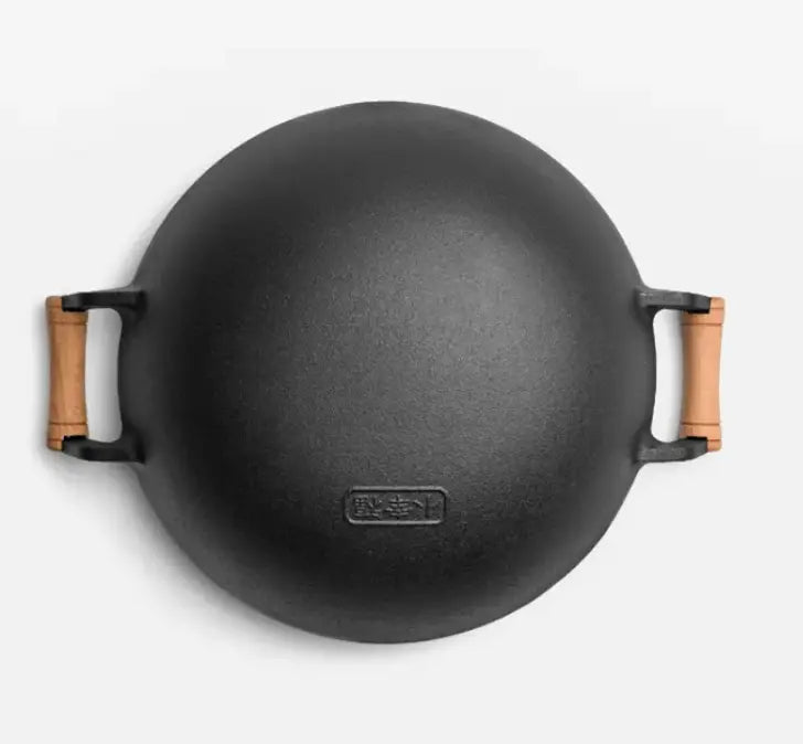 Large Cast Iron Stir Fry Wok – Durable Wooden Handle Cookware - 36CM - Home & Garden > DIY > Kitchen & Bathroom DIY - Rivercity House & Home Co. (ABN 18 642 972 209) - Affordable Modern Furniture Australia