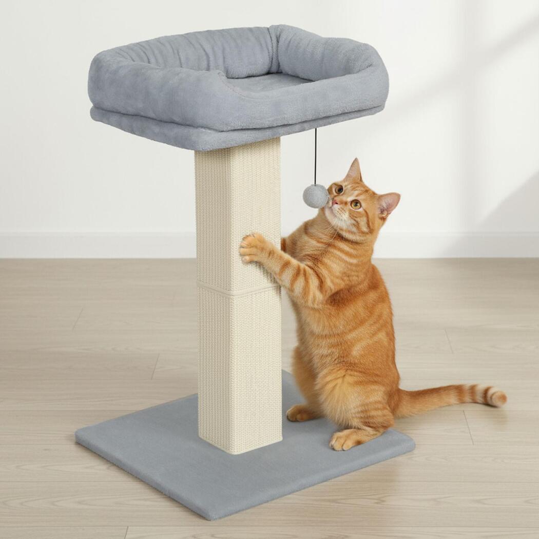 Large Cat Scratcher with Perch and Toy - Light Grey - Rivercity House & Home Co. (ABN 18 642 972 209) - Affordable Modern Furniture Australia