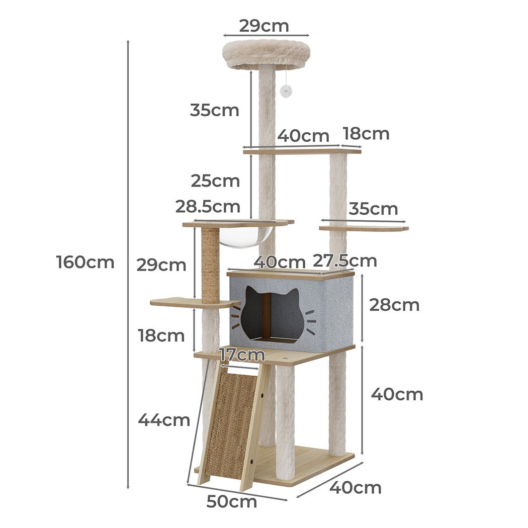 Large Cat Tree Tower 160cm with Scratcher Condo House - Beige - Rivercity House & Home Co. (ABN 18 642 972 209) - Affordable Modern Furniture Australia