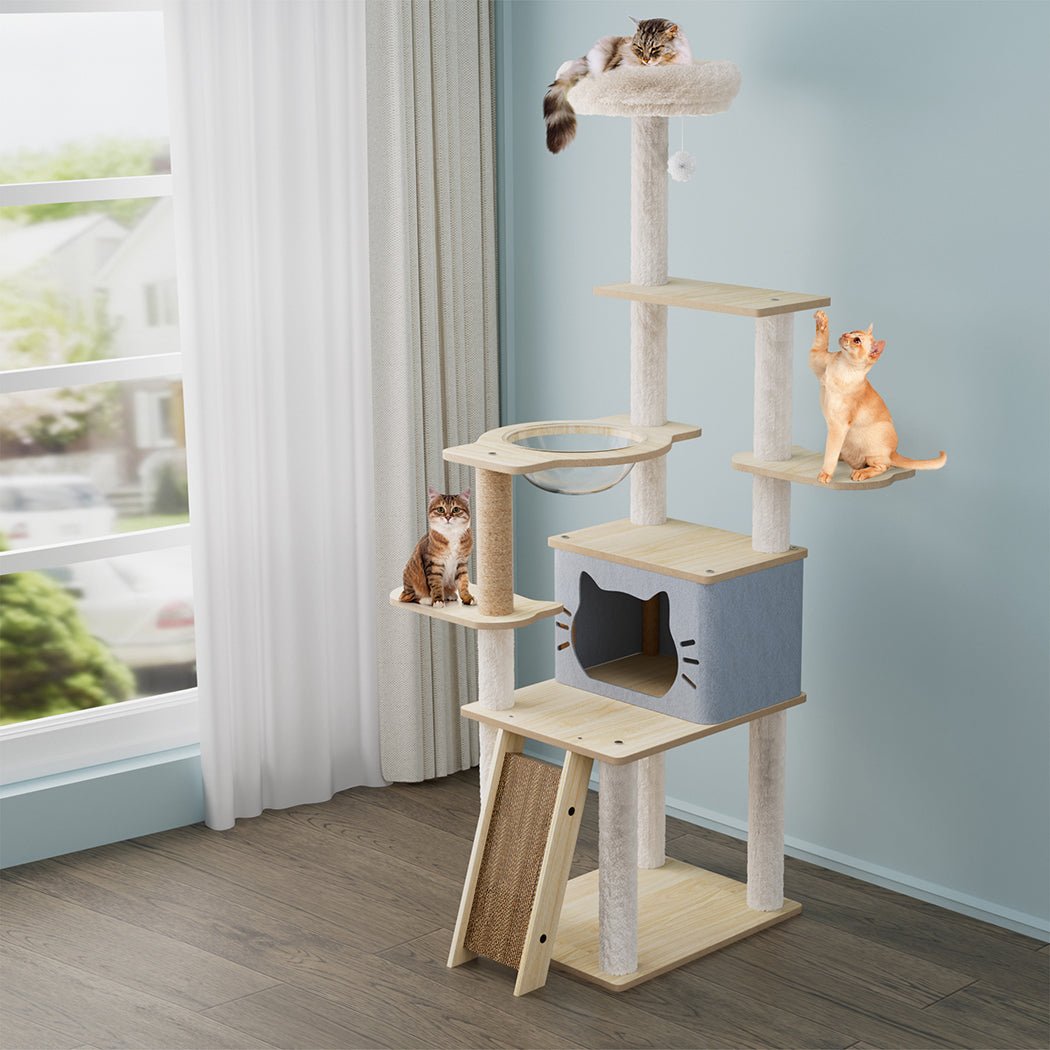 Large Cat Tree Tower 160cm with Scratcher Condo House - Beige - Rivercity House & Home Co. (ABN 18 642 972 209) - Affordable Modern Furniture Australia