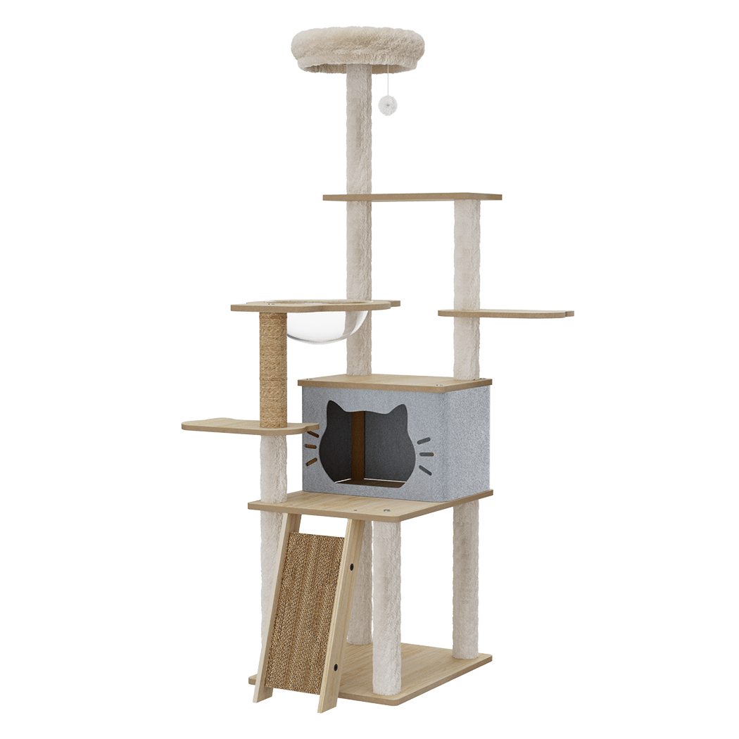 Large Cat Tree Tower 160cm with Scratcher Condo House - Beige - Rivercity House & Home Co. (ABN 18 642 972 209) - Affordable Modern Furniture Australia