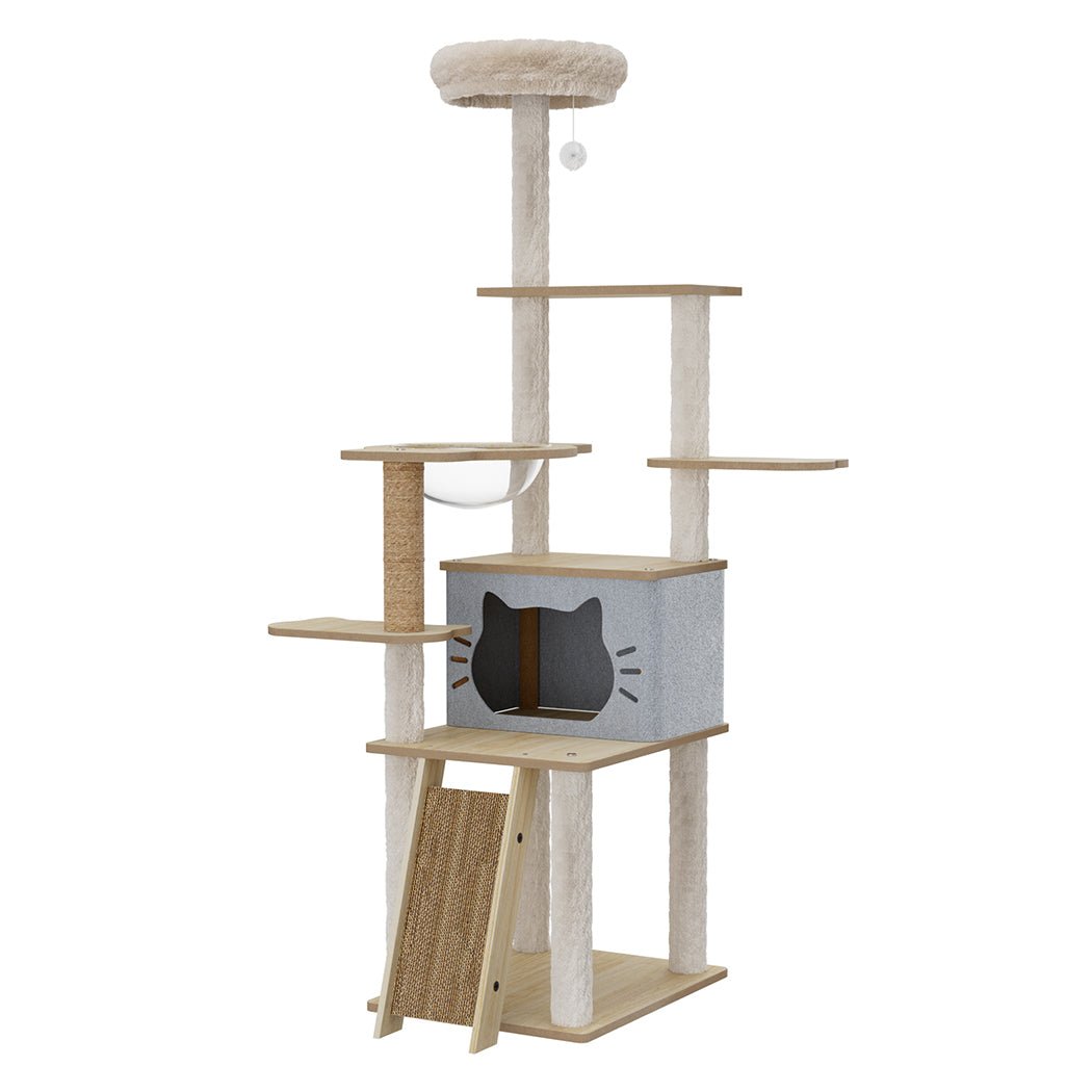 Large Cat Tree Tower 160cm with Scratcher Condo House - Beige - Rivercity House & Home Co. (ABN 18 642 972 209) - Affordable Modern Furniture Australia