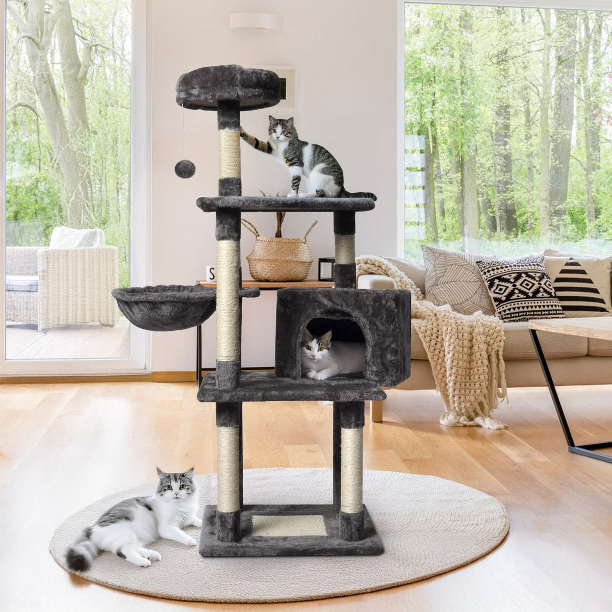 Large Cat Tree Tower Condo with Scratching Post and Bed - Grey - Pet Care > Cat Supplies > Cat Scratching Posts - Rivercity House & Home Co. (ABN 18 642 972 209) - Affordable Modern Furniture Australia