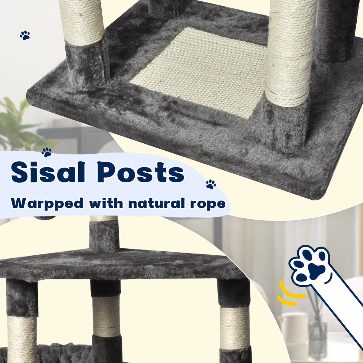Large Cat Tree Tower Condo with Scratching Post and Bed - Grey - Pet Care > Cat Supplies > Cat Scratching Posts - Rivercity House & Home Co. (ABN 18 642 972 209) - Affordable Modern Furniture Australia