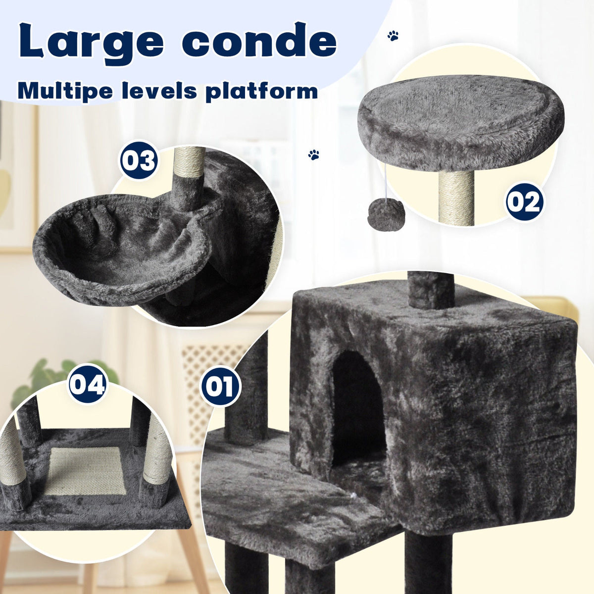 Large Cat Tree Tower Condo with Scratching Post and Bed - Grey - Pet Care > Cat Supplies > Cat Scratching Posts - Rivercity House & Home Co. (ABN 18 642 972 209) - Affordable Modern Furniture Australia